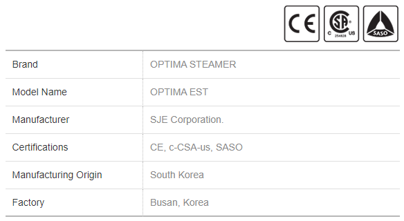 Electric Steamer Optima EST General Info